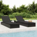 vidaXL 2 db fekete polyrattan napágy asztallal (319636)