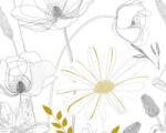  Virágszirmok és a grafika nagy találkozása fehér szürke sárga és fekete tónus falpanel (39213-1)