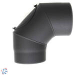  Acél 90 fokos füstcső könyök tisztítónyílással, átmérő 130mm, vegyestüzelésű kazánhoz, vastagfalú (2mm), fekete