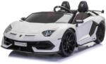Beneo Mașină electrică copii Lamborghini Aventador 12V, două locuri, scaun din plastic, alb, telecomandă de 2, 4 GHz, intrare USB / SD, suspensie, ușă cu deschidere verticală, roți EVA moi, 2 X MOTOR, licen