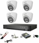 Hikvision Sistem de supraveghere Hikvision cu 4 camere Poc, ColorVu 8MP, Lumina color 40M, Lentila 2.8mm, DVR de 4 canale 8 Megapixeli, accesorii (37561-)