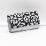 Gibidium ezüst / nagy virágmintás patentos nagy női bőr pénztárca tomi kézi