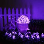  Napelemes fényfüzér, 50 LED, cseresznyefa virág design, lila Sakura, 5m, kültéri - lumino