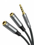 UGREEN AV192 AUX audio elosztó 3, 5 mm-es mini jack kábel (dugós) a fejhallgatóhoz + mikrofon (anya), 20 cm (szürke) - szalaialkatreszek