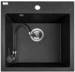 Laveo SRAA_710T - LAVEO Alena 50 mosogató 490X490 szemcsés fekete + LAVEO álló szemcsés fekete csaptelep szett (SRAA_710T)