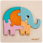 AKUKU Tanuló játék Fa puzzle, elefánt