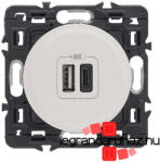 Legrand Céliane kettős USB-A + USB-C töltőaljzat, beépített tápegységgel - 3A, 15W, burkolattal, fehér CF067465-CS (CF067465-CS)