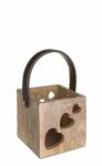 Bizzotto Set 2 suporturi lumanari lemn maro Cuori 13x12.5x12.5 cm (0921733)