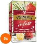 TWININGS Set 5 x Ceai Twinings - Infuzie Rooibos, Capsuni si Vanilie, 20 pliculete, 40 g