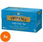 TWININGS Set 5 x Ceai Twinings Negru cu Aroma Citrice, Lady Grey, 25 x 2 g