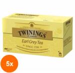 TWININGS Set 5 x Ceai Twinings Negru Earl Grey, 25 x 2 g
