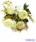  Ranunculus selyem csokor díszítőkkel 28cm - Törtfehér