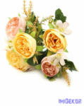  Ranunculus selyem csokor díszítőkkel 28cm - Vajas Barack