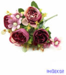  Ranunculus selyem csokor díszítőkkel 28cm - Pinkes Mályva