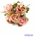  Rózsa selyem csokor díszítőkkel 28 cm - Antik Barackos Mix