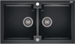 AXIS KITCHEN HONEST 160 kétmedencés gránit mosogató automata dugóemelő, szifonnal, fekete-szemcsés fényes, beépíthető (AX-2205)