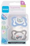 MAM Supreme Silicone Pacifier 0m+ Blue & Grey suzete 2 buc pentru copii