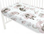  Baby Shop pamut, gumis lepedő 70*140 cm - felhőn alvó állatok rózsaszín - babyshopkaposvar