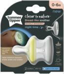 Tommee Tippee Suzeta de noapte Closer to Nature Breast like Soother, 0-6 luni, 2 bucati, Alb/ Galben, Tommee Tippee