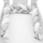 New Baby Protectie Laterala pentru Patut New Baby Tip Bumper Impletit din Bumbac Stars Grey / White (42970) Lenjerii de pat bebelusi‎, patura bebelusi