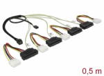 DELOCK Cablu cu conector Mini SAS HD SFF-8643 > 4 x SAS SFF-8482 + aliemntare + bandă de frecvenţe laterale, de 0, 5 m (83390)