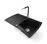  Gránit mosogatótálca NERO Venezia + kihúzható fejes Linea csaptelep + dugókiemelő (matt fekete)