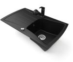  Gránit mosogatótálca NERO Venezia + kihúzható zuhanyfejes Shower csaptelep + dugókiemelő (matt fekete)