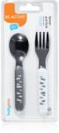  BabyOno Be Active Stainless Steel Spoon and Fork étkészlet Grey-White 12 m+ 2 db