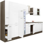 Leziter Yorki 360 konyhabútor yorki tölgy korpusz, selyemfényű fehér fronttal polcos szekrénnyel és felülfagyasztós hűtős szekrénnyel (L360YFH-PSZ-FF) - homelux