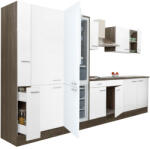 Leziter Yorki 360 konyhabútor yorki tölgy korpusz, selyemfényű fehér fronttal polcos szekrénnyel és alulfagyasztós hűtős szekrénnyel (L360YFH-PSZ-AF) - homelux