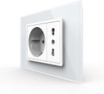 LIVOLO Priza dubla standard italian cu rama din sticla 3M, Livolo (VL-C3C2CIT-11)