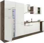 Leziter Yorki 330 konyhabútor yorki tölgy korpusz, selyemfényű fehér fronttal polcos szekrénnyel és felülfagyasztós hűtős szekrénnyel (L330YFH-PSZ-FF) - leziteronline