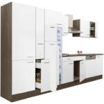 Leziter Yorki 370 konyhabútor yorki tölgy korpusz, selyemfényű fehér fronttal polcos szekrénnyel és felülfagyasztós hűtős szekrénnyel (L370YFH-PSZ-FF) - leziteronline