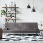 vidaXL Canapea extensibilă cu suporturi pahare, gri, piele ecologică (351928) Canapea