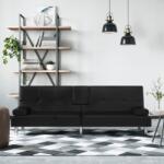 vidaXL Canapea extensibilă cu suporturi pahare, negru, piele ecologică (351926) Canapea