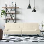 vidaXL Canapea extensibilă cu suporturi pahare, crem, piele ecologică (351927) Canapea