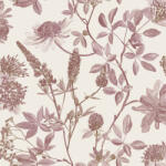  Virágok és levelek harmonikus elrendezésű mintája törtfehér rózsaszín/mályva és bézsarany tónus tapéta (M45810)