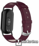  Valódi bőr okosóra szíj - BORDÓ - 95mm + 123mm hosszú - Xiaomi Smart Band 8, 8 NFC, 9, 9 NFC