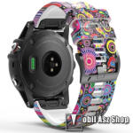  Okosóra szíj - szilikon - SZÍNES VIRÁG MINTÁS - 125mm+92mm hosszú, 26mm széles QUICKFIT csatlakozó - Garmin Fenix 7X / 5X Plus / 5X Plus Sapphire / 6X / 6X Sapphire / 6X Pro / 6X Pro Solar / 6X Pro Sa
