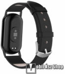  Valódi bőr okosóra szíj - FEKETE - 95mm + 123mm hosszú - Xiaomi Smart Band 8, 8 NFC, 9, 9 NFC