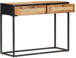 vidaXL Masă consolă 100x35x75 cm lemn mango nefinisat/trestie naturală (323145)