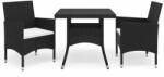 vidaXL 3 részes fekete polyrattan és üveg 3058308