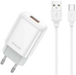 Jellico EU01 USB-A hálózati töltő adapter USB-C kábellel, 2.4A, fehér