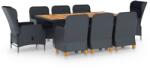 vidaXL 9 részes sötétszürke polyrattan párnákkal 3060184