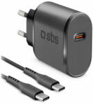 SBS Utazási töltőkészlet USB-C 15 W, kábel USB-C/USB-C, 1 m, fekete (TEKITTRTC15W)