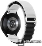  Okosóra Alpesi szíj - egybe­szőtt szövet­, Z kapocs, légáteresztő, állítható - FEHÉR / FEKETE - 210mm hosszú, 20mm széles - SAMSUNG Galaxy Watch4 / Watch5 / Active2 / Amazfit GTS 4 / HUAWEI Watch GT 3