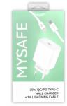 MySAFE Hálózati töltő 20W Tip-C + Lightning kábel 1m - Fehér