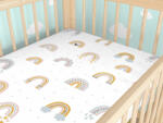 Goldea gyermek körgumis pamut lepedő kiságyba - festett szivárványok 70 x 140 cm