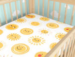 Goldea gyermek körgumis pamut lepedő kiságyba - mosolygós napocskák 70 x 140 cm
