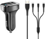 USAMS Incarcator Auto C13 + Cablu U35 Micro-USB, Lightning, Type-C 2A - USAMS Kit King Tu Series - Black